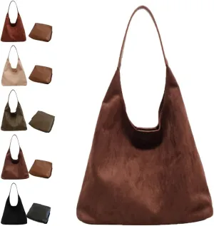 Brown Suede Bag,Suede Purse,Brown Suede Handbag,Suede Purses for Women,Chocolate Slouchy Tote Shoulder Handbags (Coffee)