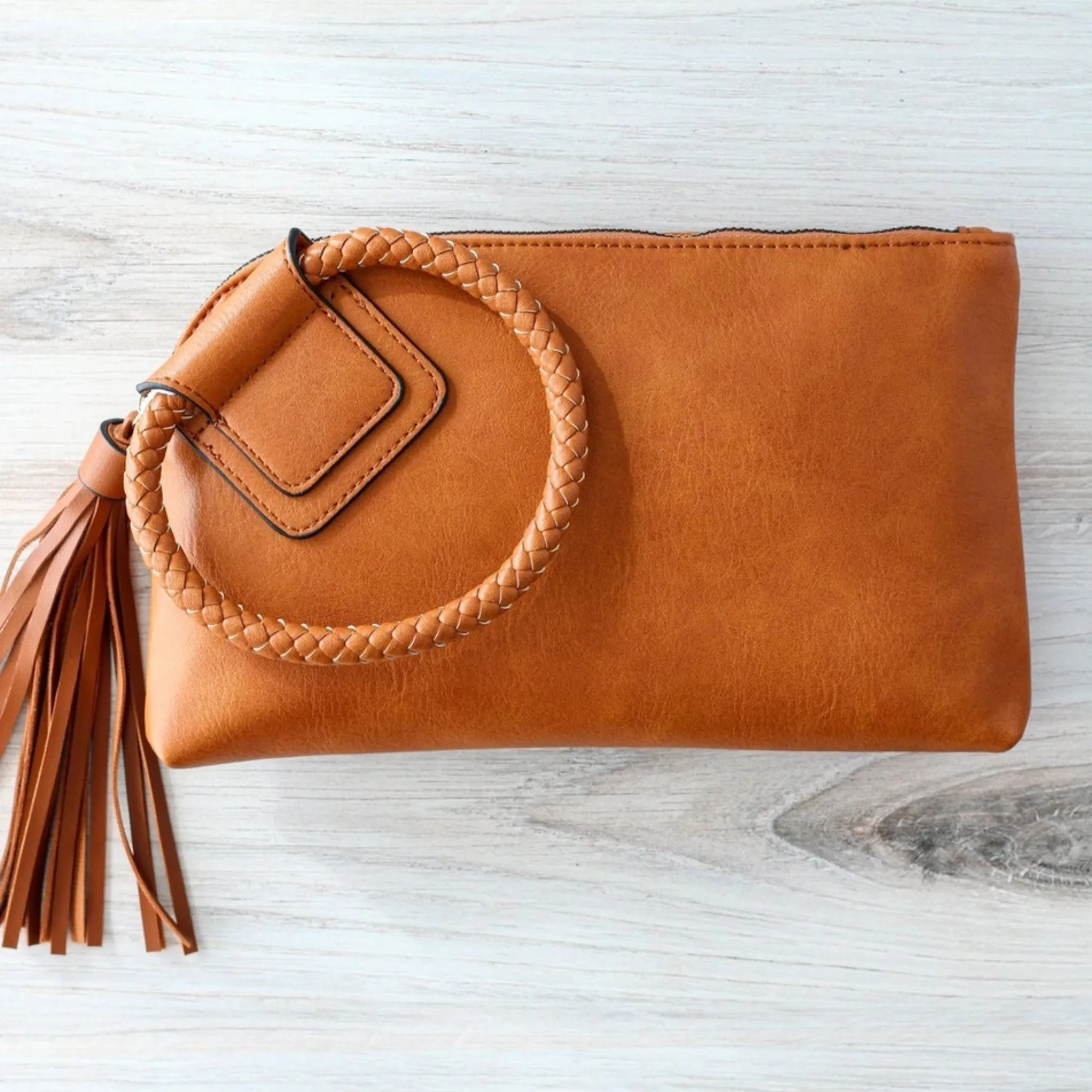 Brown Tassel Wristlet/Clutch