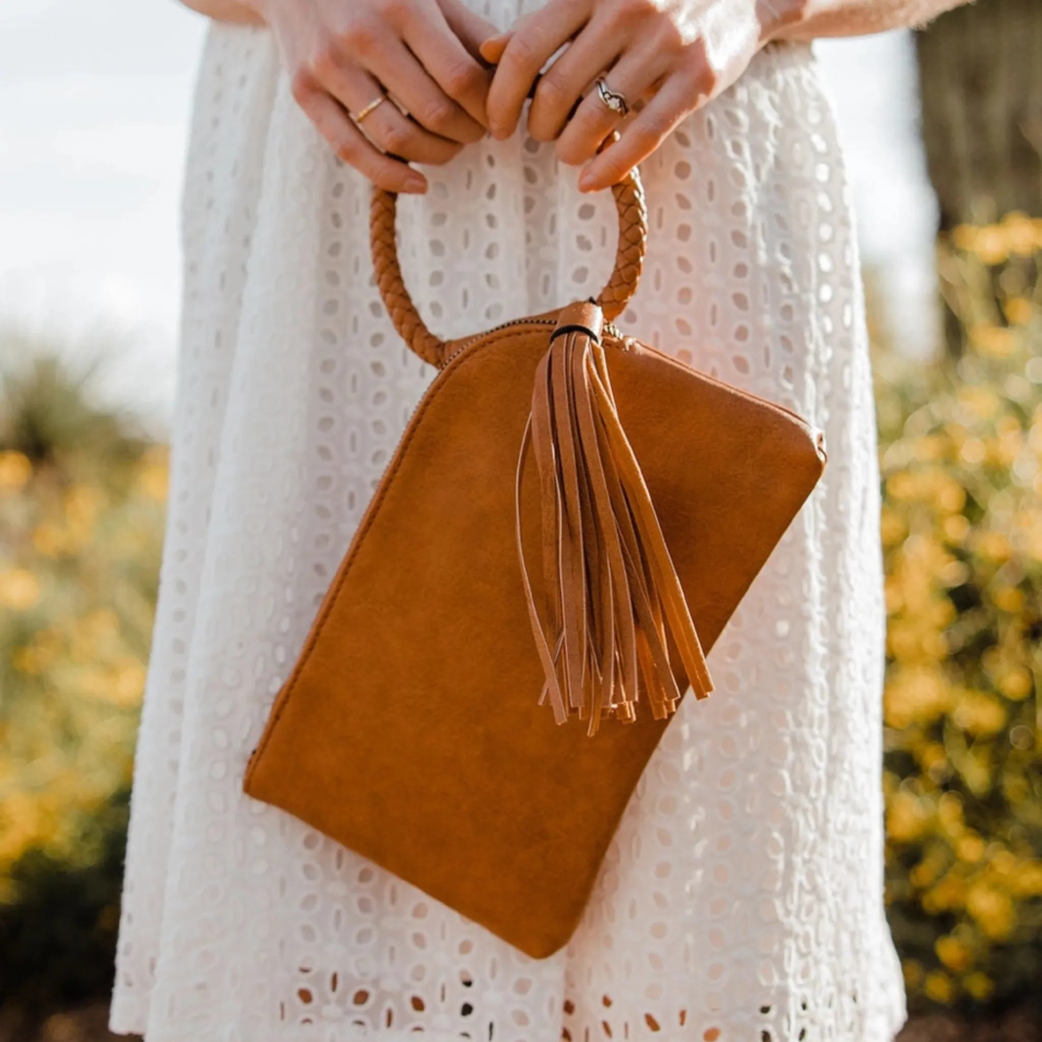 Brown Tassel Wristlet/Clutch