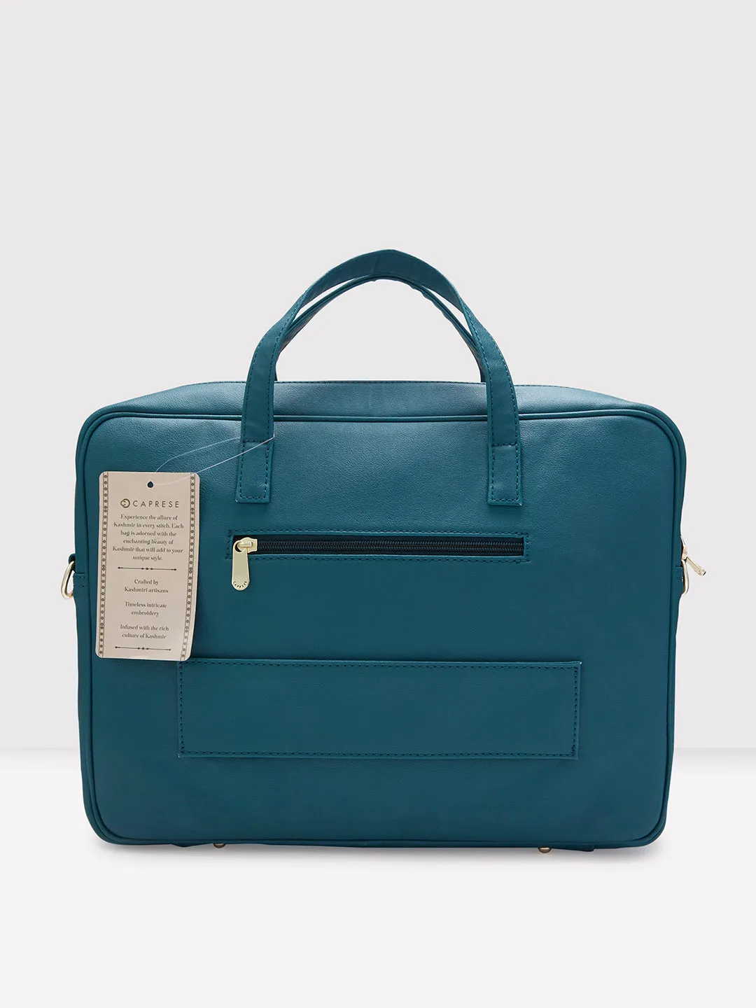 Caprese Tresna Embroidery Large Green Laptop Tote
