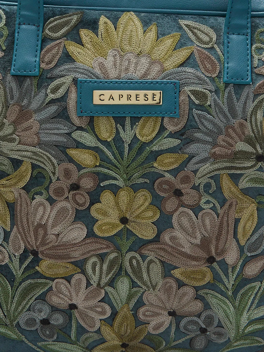 Caprese Tresna Embroidery Large Green Laptop Tote