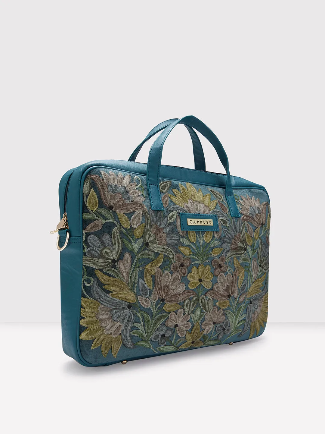 Caprese Tresna Embroidery Large Green Laptop Tote