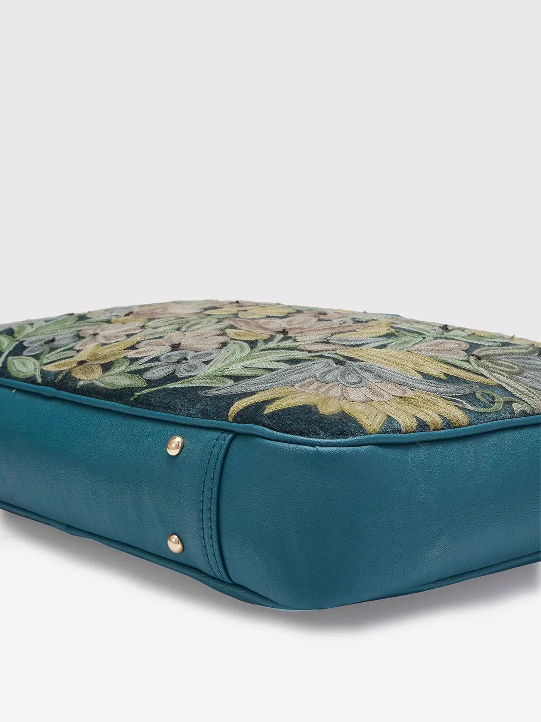 Caprese Tresna Embroidery Large Green Laptop Tote
