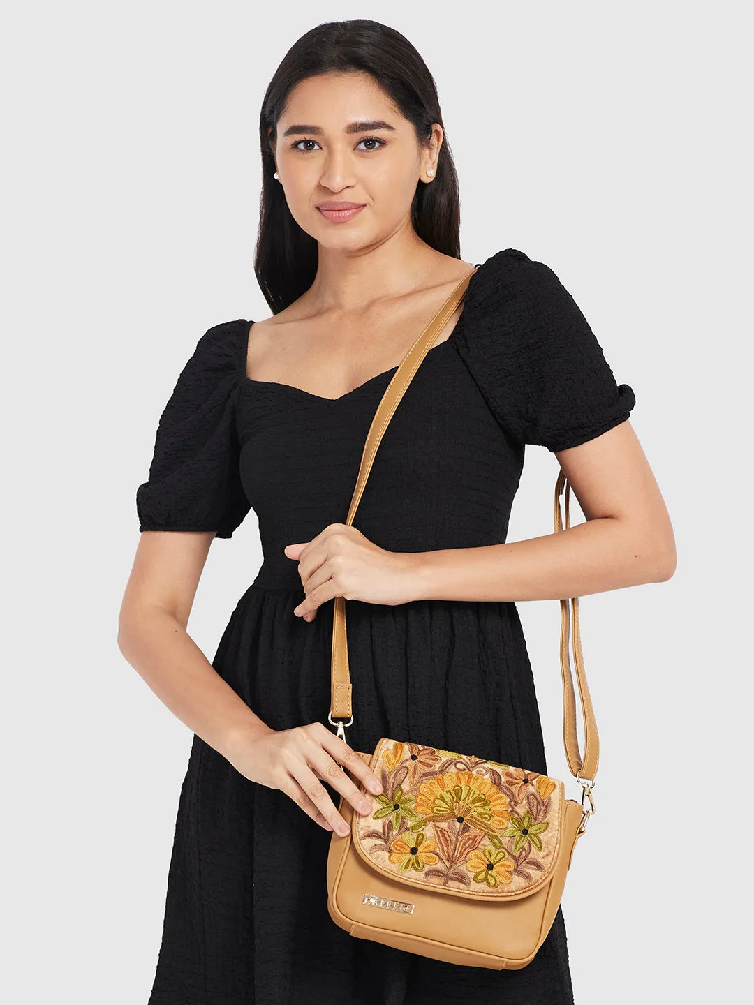 Caprese Tresna Large Embroidery Fawn Sling Bag