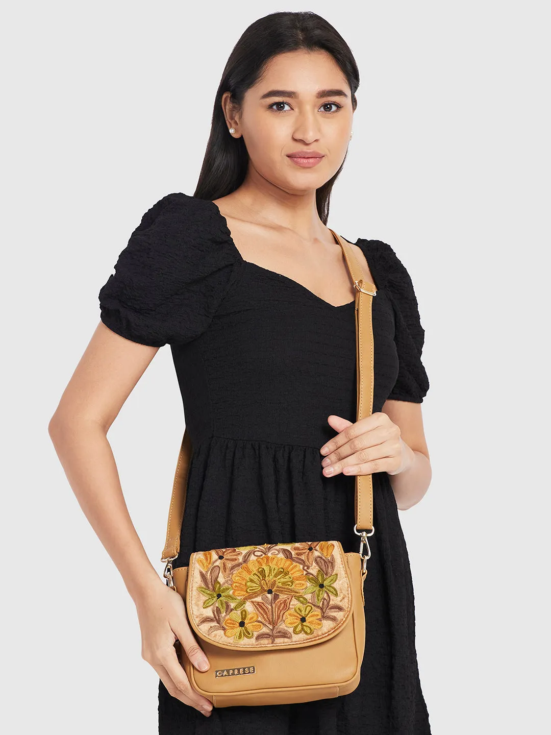 Caprese Tresna Large Embroidery Fawn Sling Bag