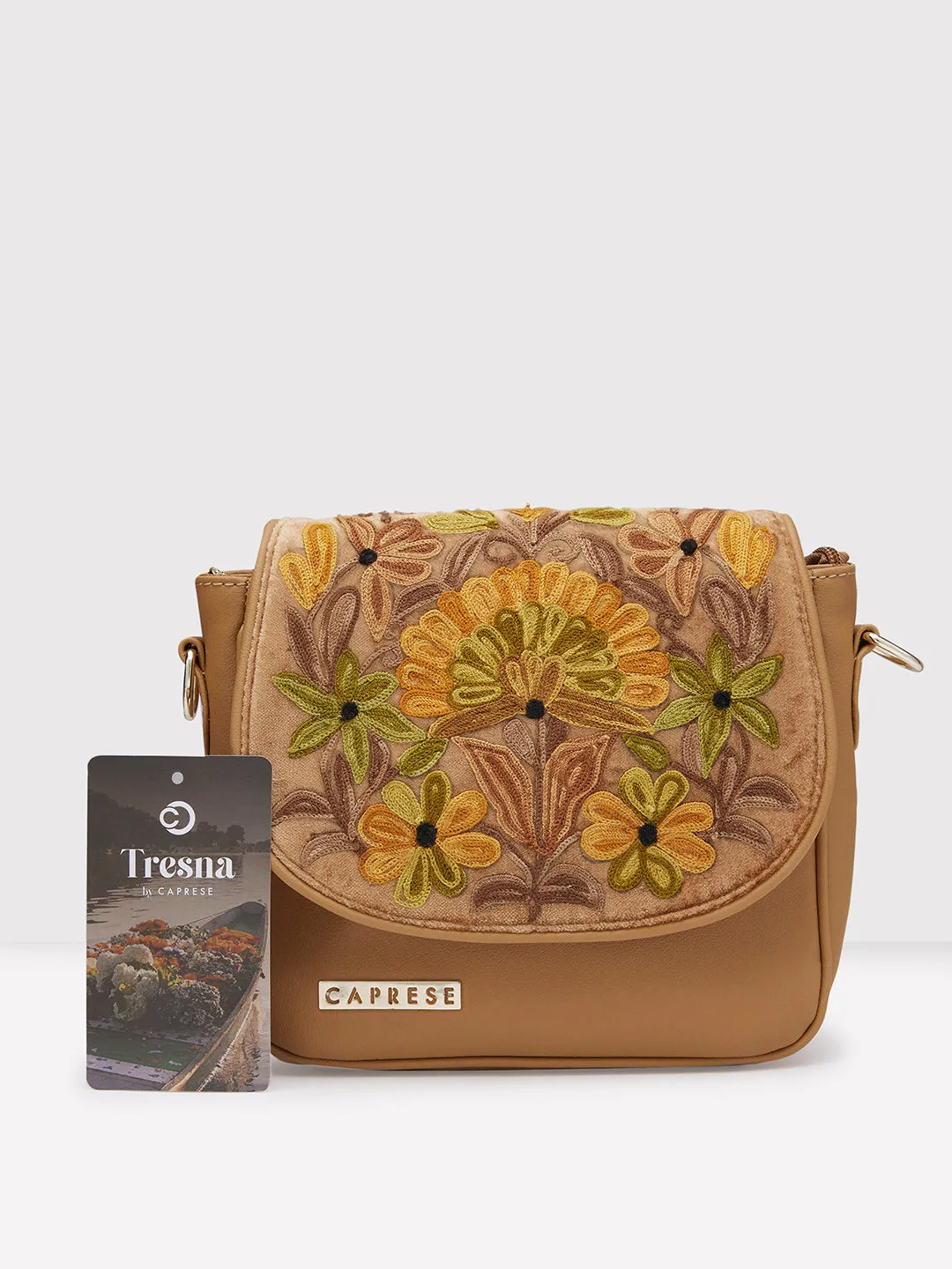Caprese Tresna Large Embroidery Fawn Sling Bag