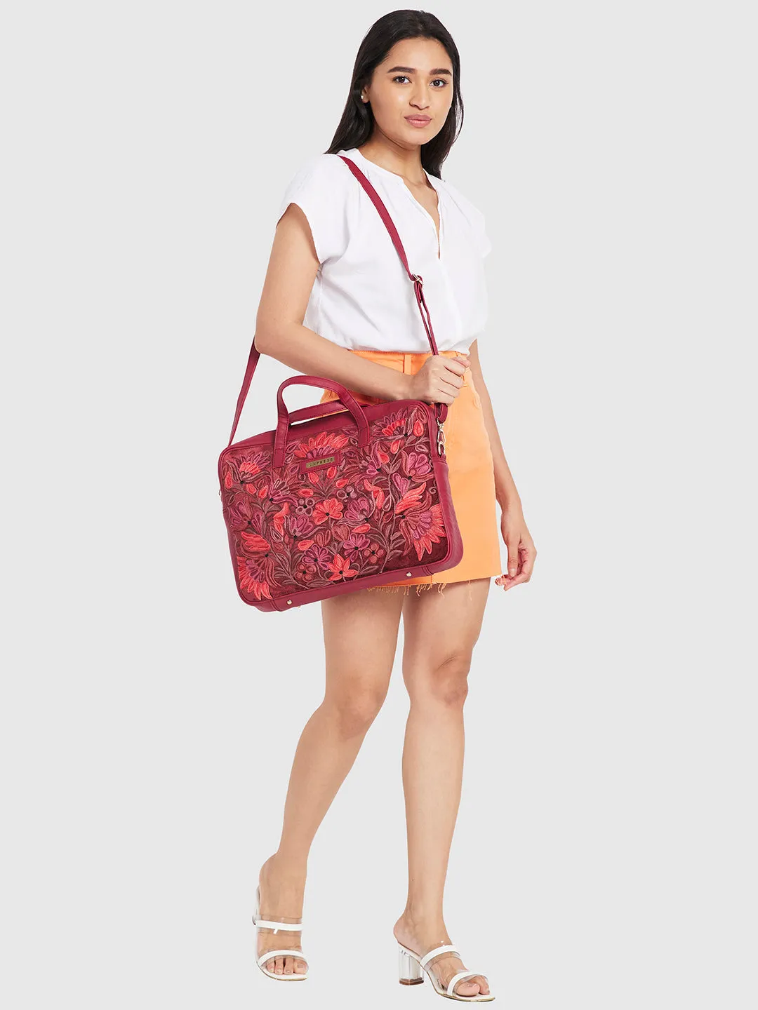 Caprese Tresna Large Maroon Laptop Tote Bag