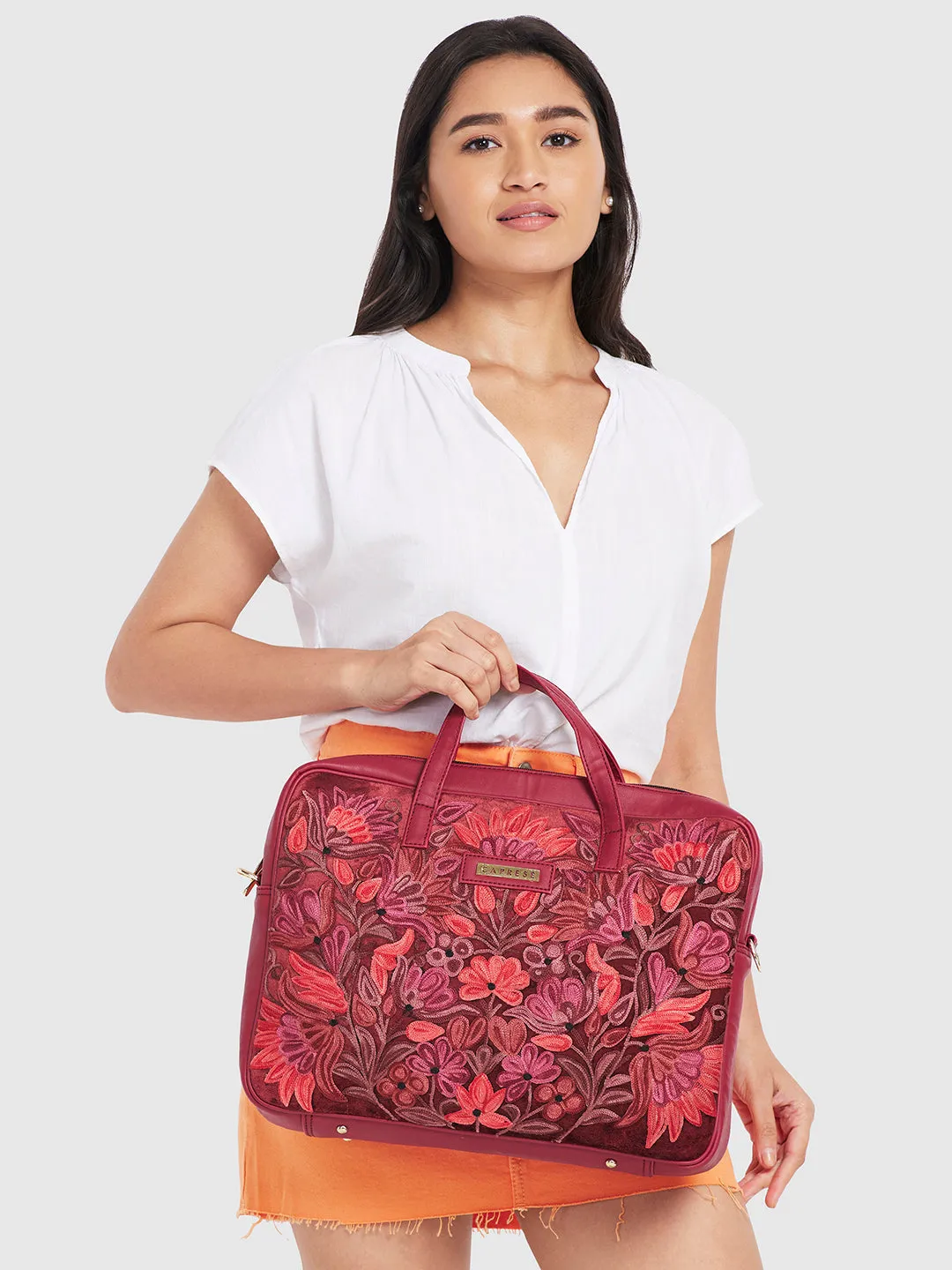 Caprese Tresna Large Maroon Laptop Tote Bag