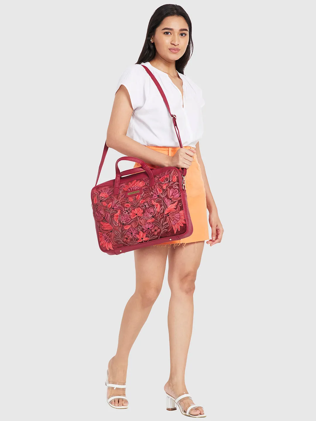 Caprese Tresna Large Maroon Laptop Tote Bag