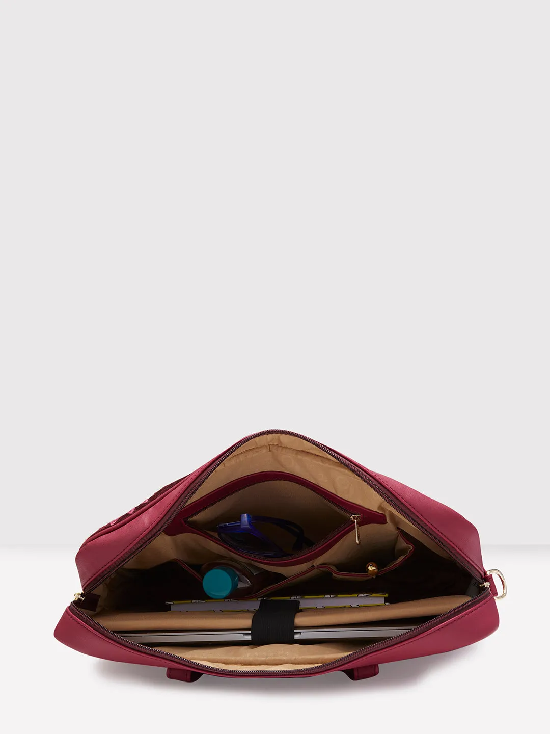 Caprese Tresna Large Maroon Laptop Tote Bag