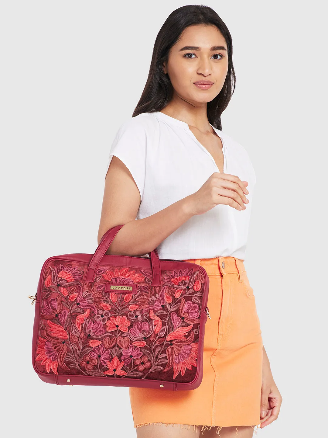 Caprese Tresna Large Maroon Laptop Tote Bag