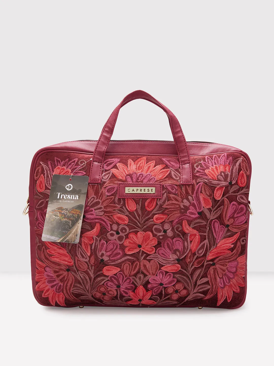 Caprese Tresna Large Maroon Laptop Tote Bag