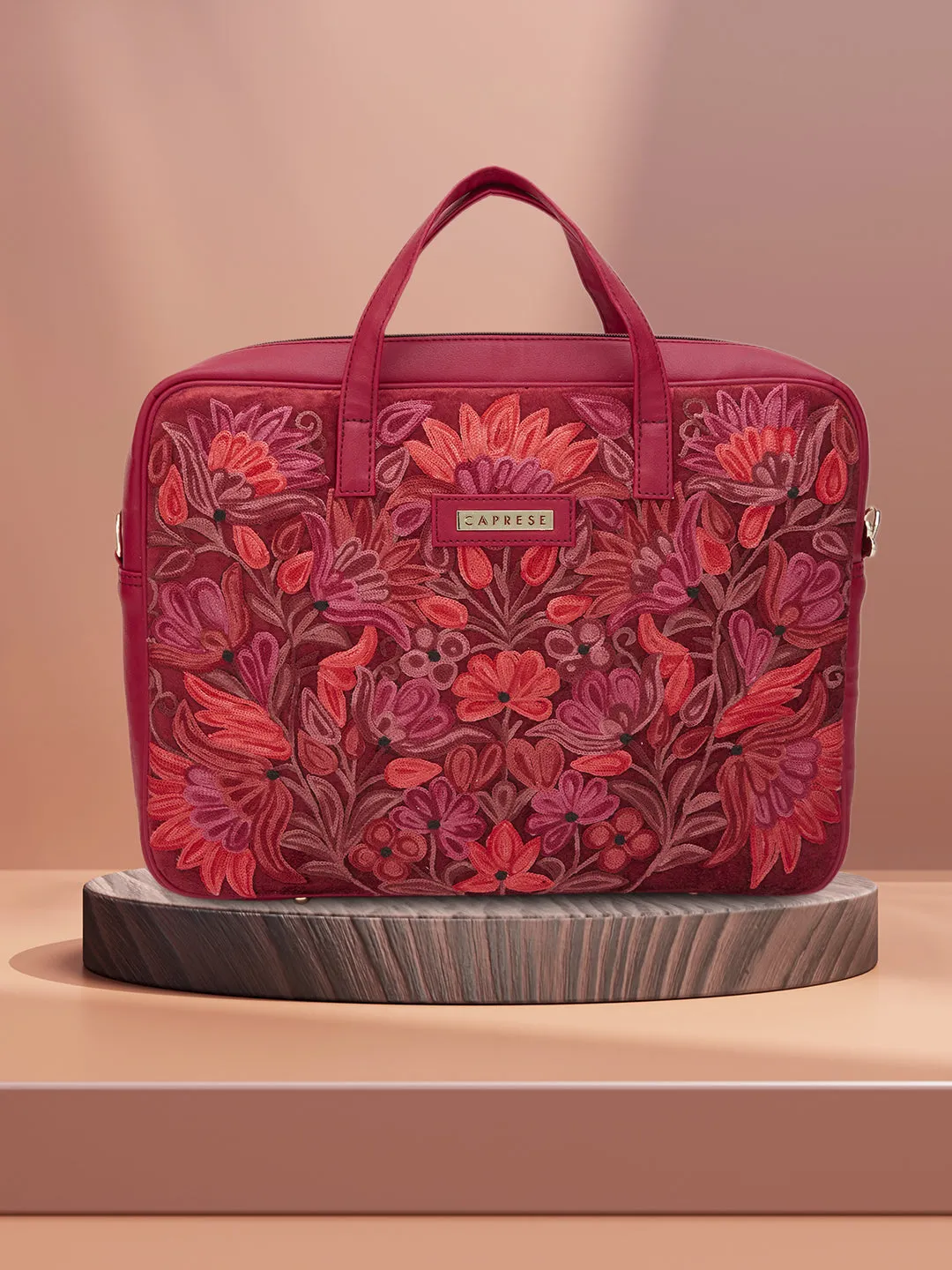 Caprese Tresna Large Maroon Laptop Tote Bag