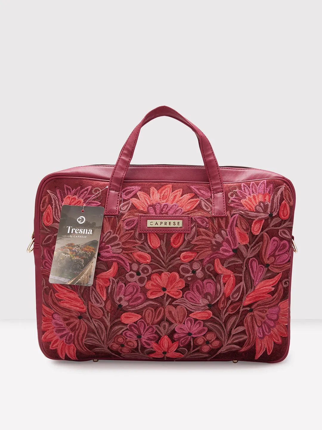 Caprese Tresna Large Maroon Laptop Tote Bag