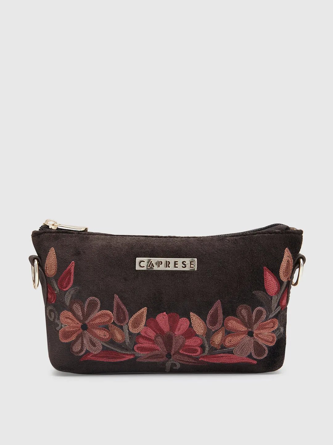 Caprese Tresna Small Embroidery Brown Sling Bag