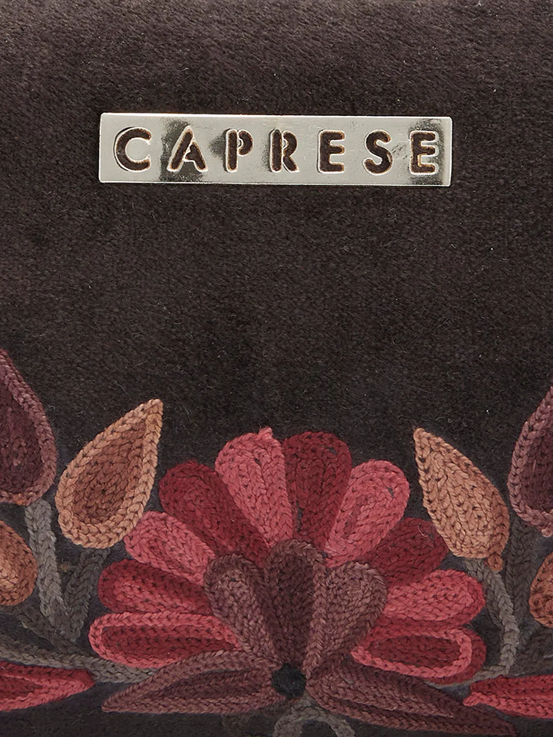 Caprese Tresna Small Embroidery Brown Sling Bag