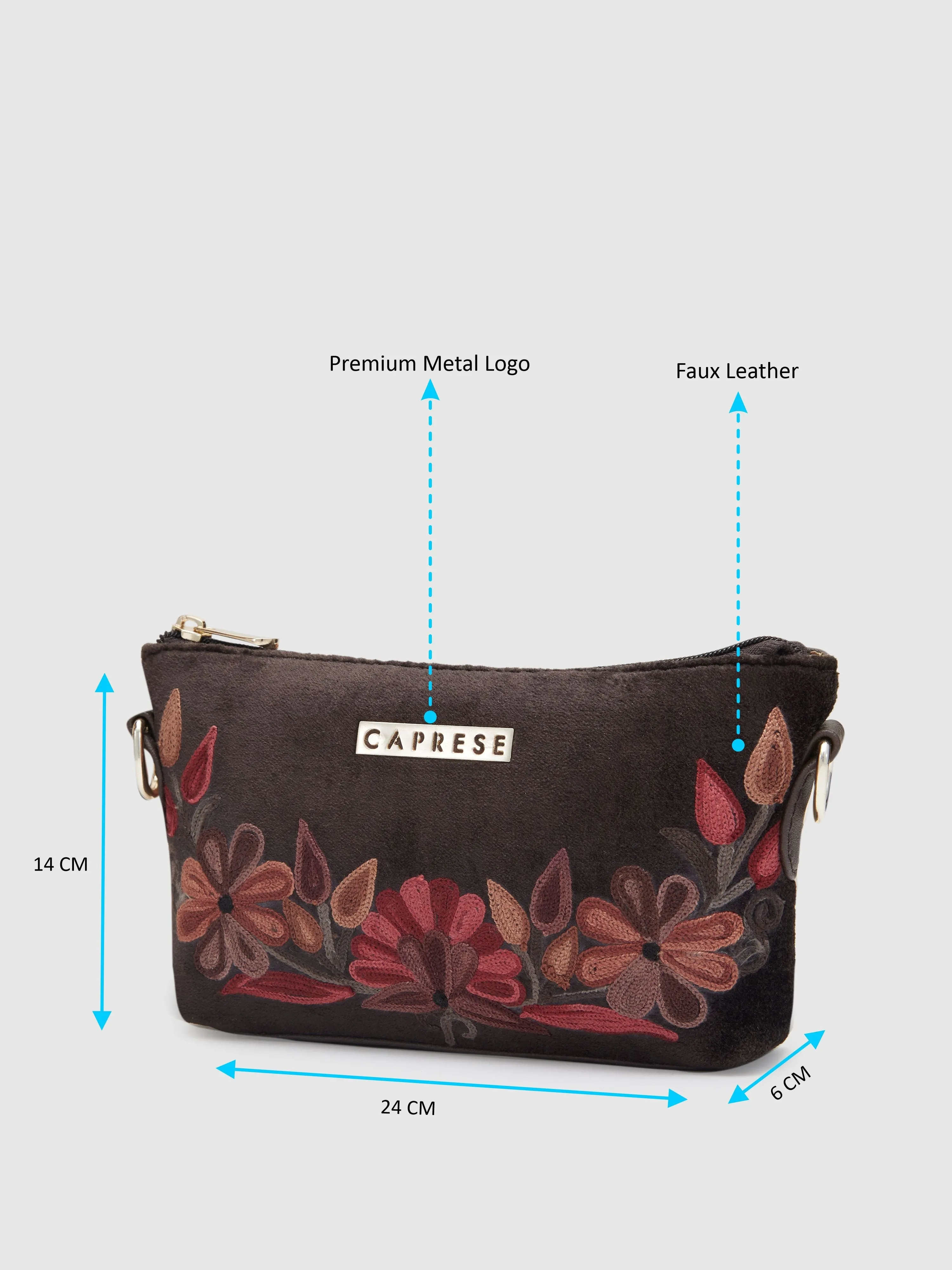 Caprese Tresna Small Embroidery Brown Sling Bag