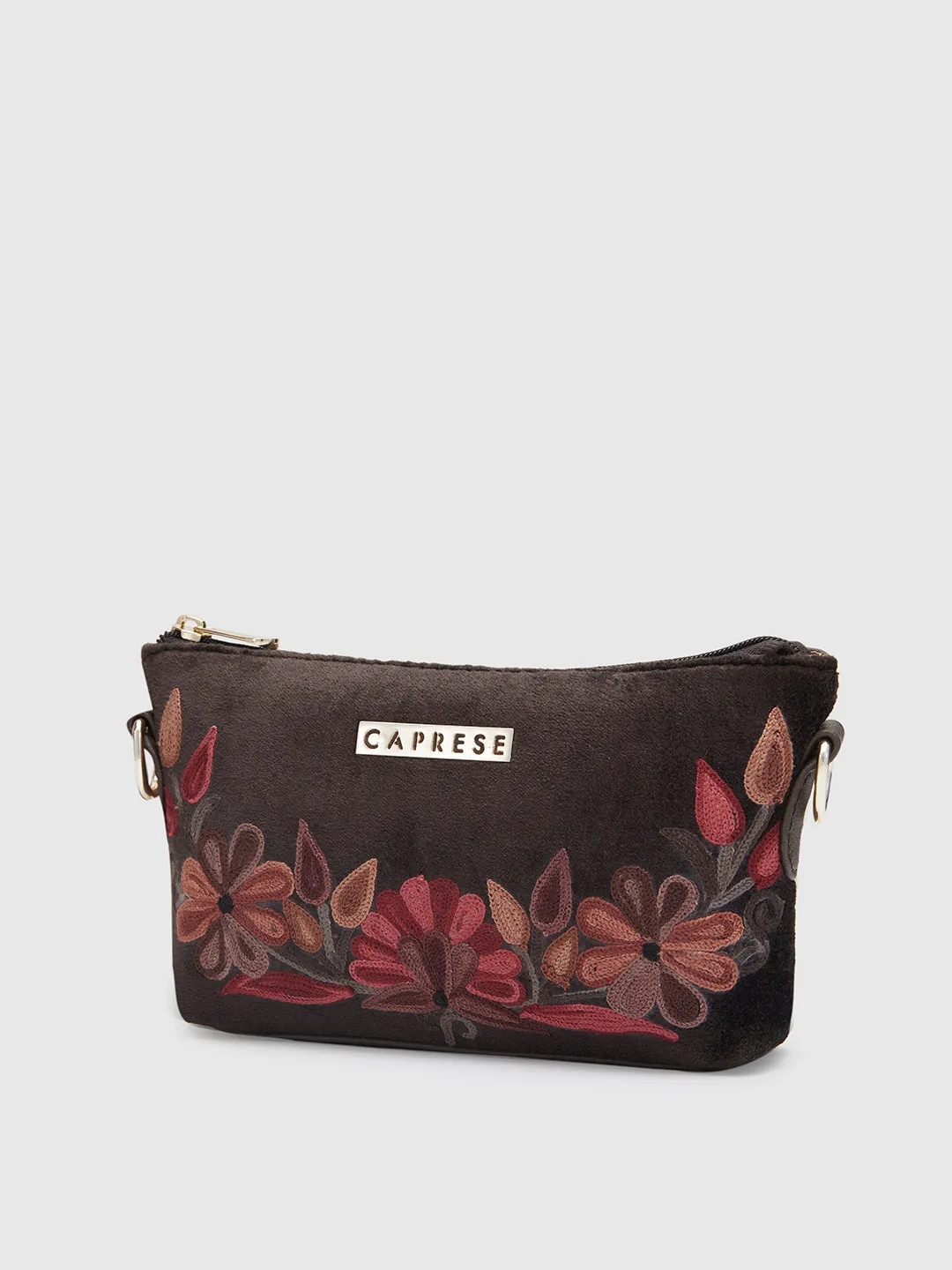 Caprese Tresna Small Embroidery Brown Sling Bag