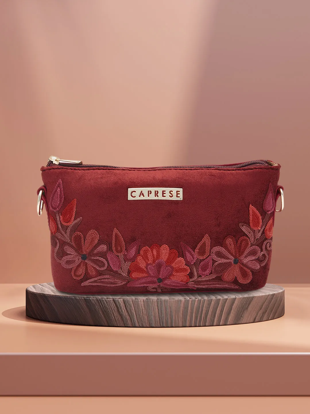 Caprese Tresna Small Maroon Sling Bag