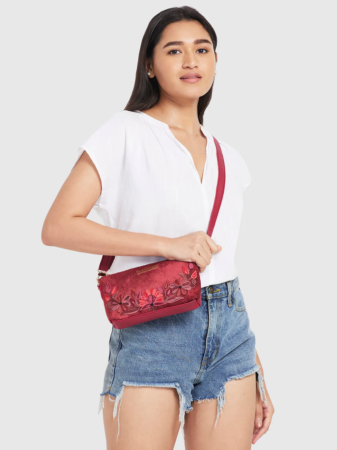 Caprese Tresna Small Maroon Sling Bag