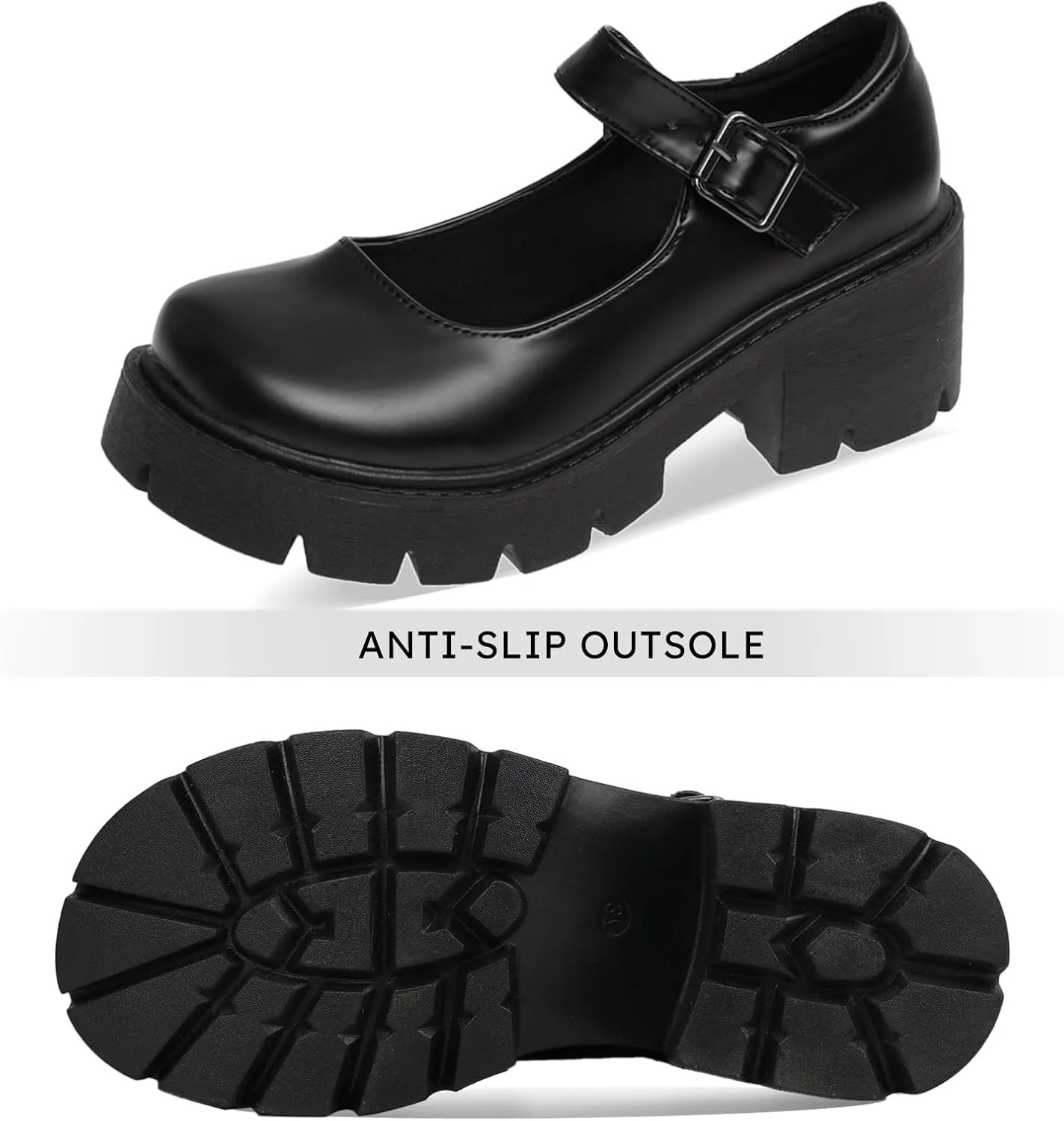 Caradise Womens Chunky Mary Jane Platform Shoes Patent Leather Uniform Dress Shoes