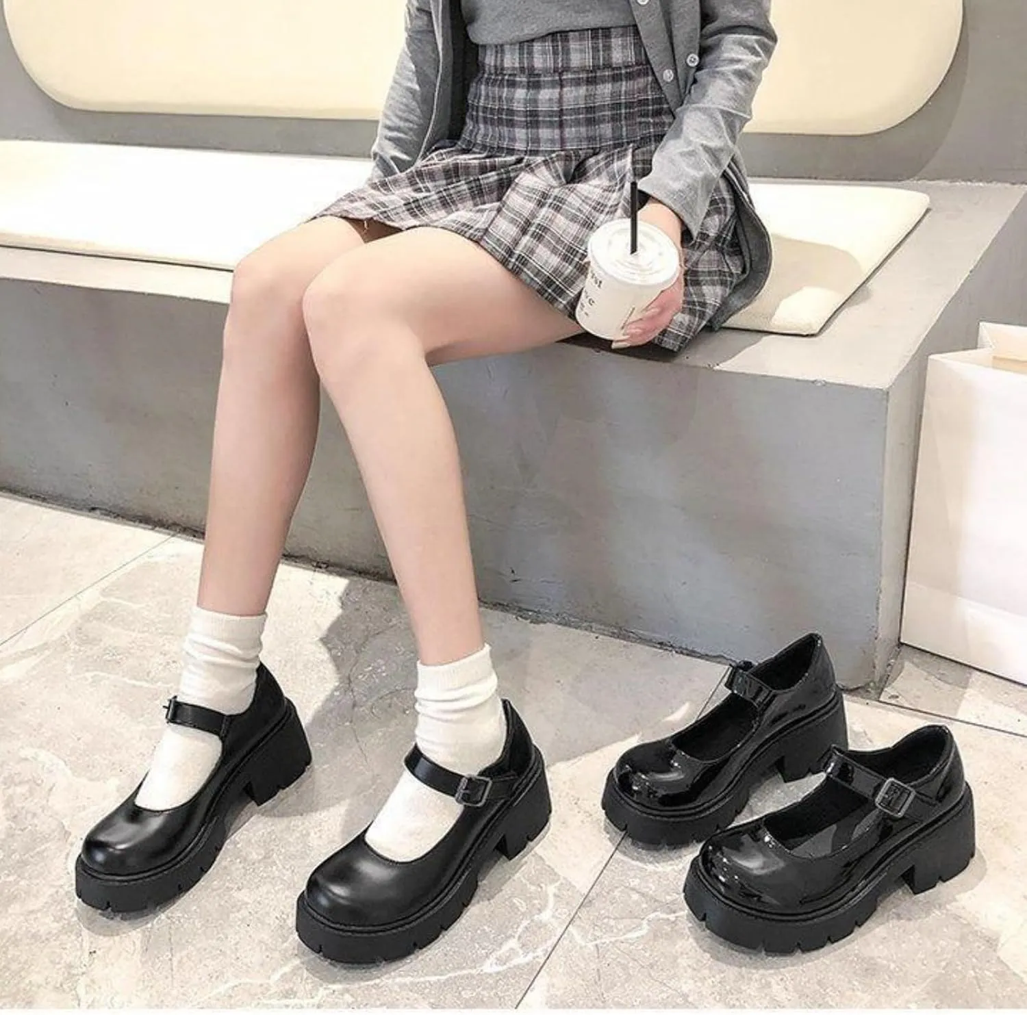 Caradise Womens Chunky Mary Jane Platform Shoes Patent Leather Uniform Dress Shoes