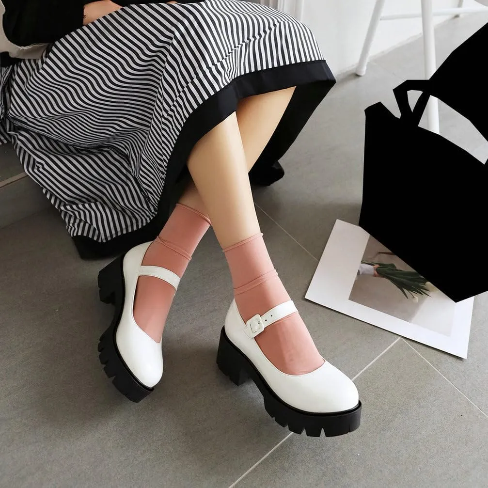 Caradise Womens Chunky Mary Jane Platform Shoes Patent Leather Uniform Dress Shoes