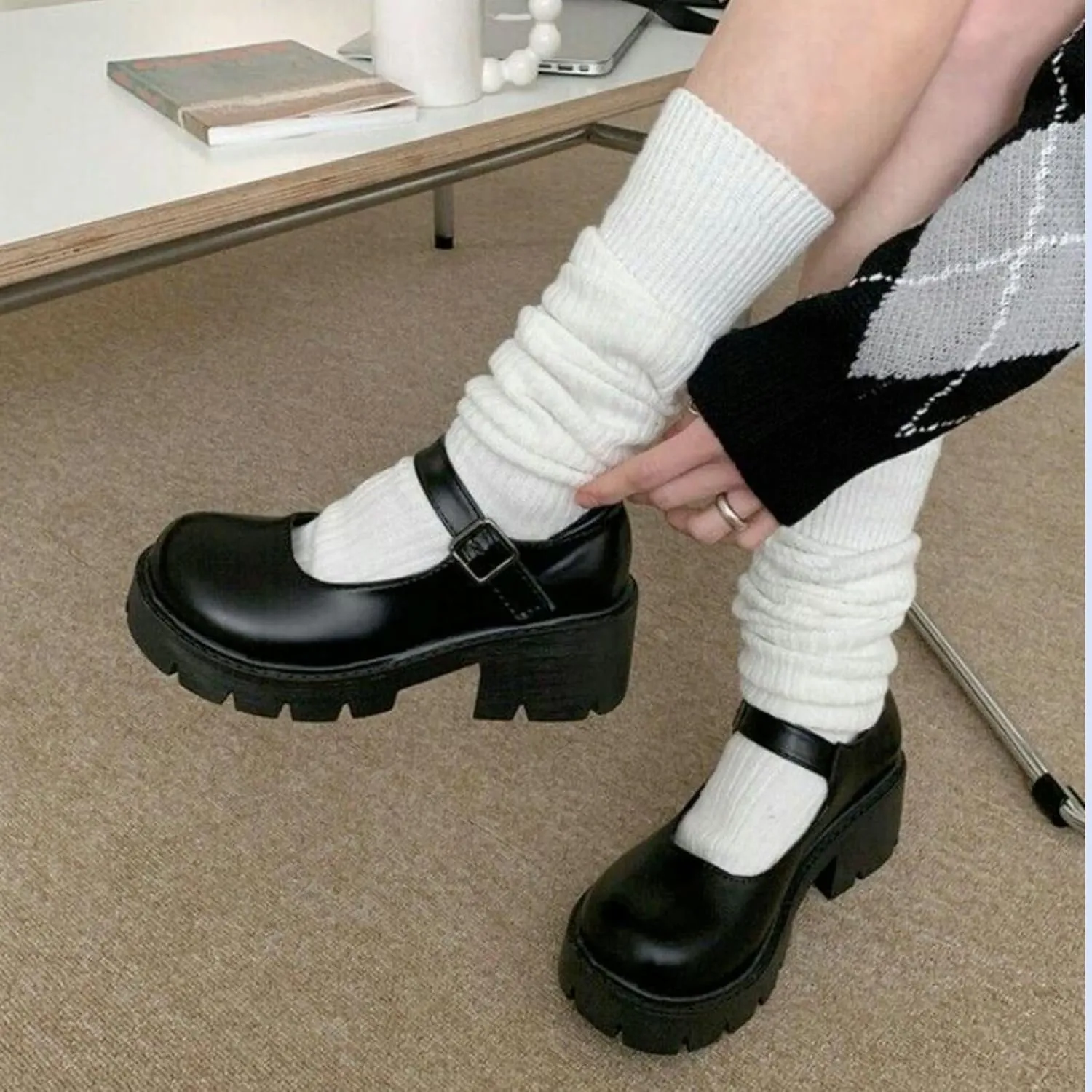 Caradise Womens Chunky Mary Jane Platform Shoes Patent Leather Uniform Dress Shoes