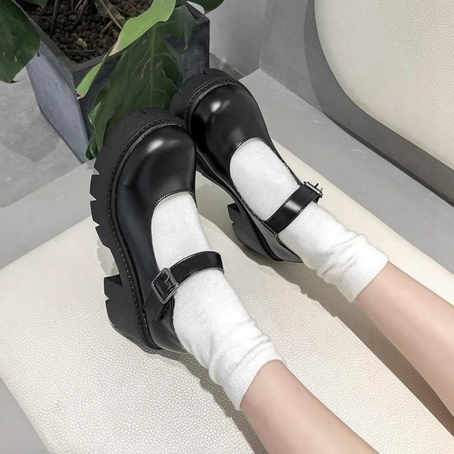 Caradise Womens Chunky Mary Jane Platform Shoes Patent Leather Uniform Dress Shoes