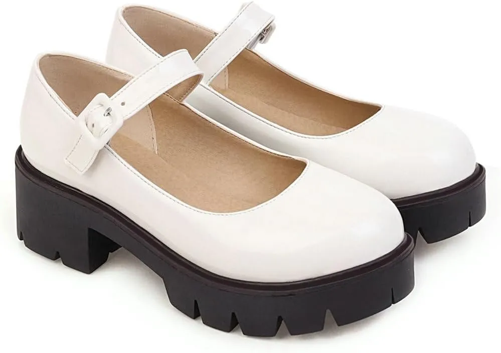 Caradise Womens Chunky Mary Jane Platform Shoes Patent Leather Uniform Dress Shoes