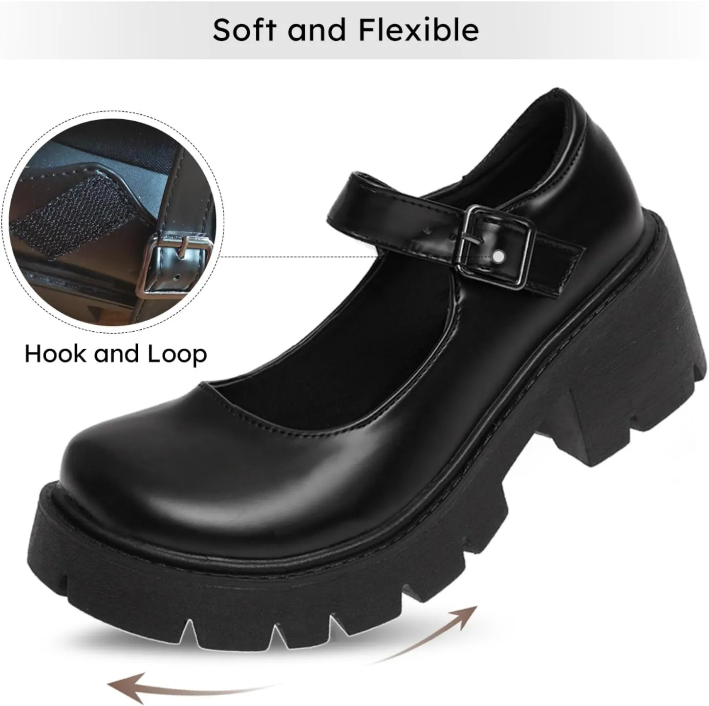 Caradise Womens Chunky Mary Jane Platform Shoes Patent Leather Uniform Dress Shoes