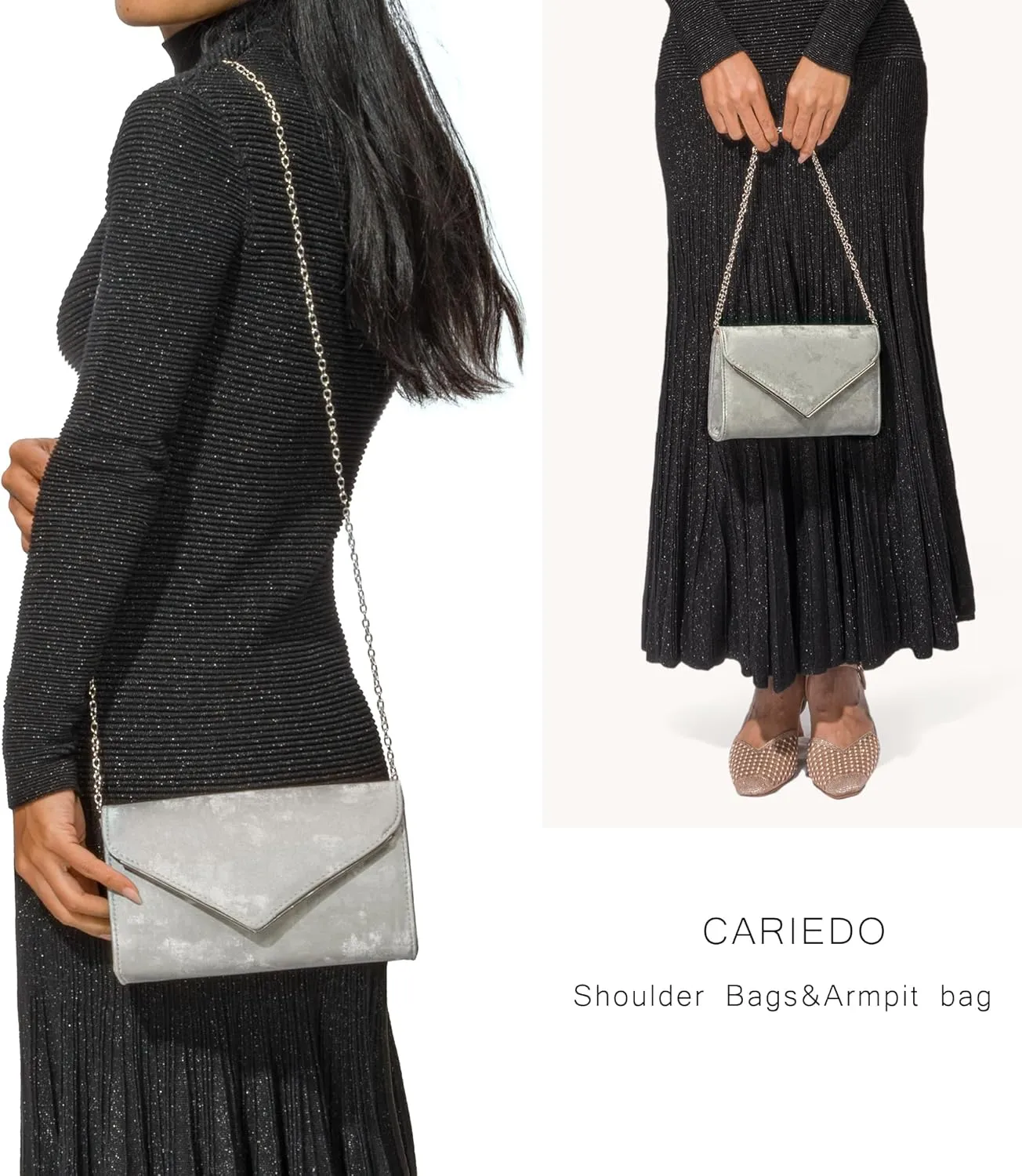 CARIEDO Women Flap Evening Tote Bag PU Leather Clutch Bridal Wallet for Wedding Prom Night Party