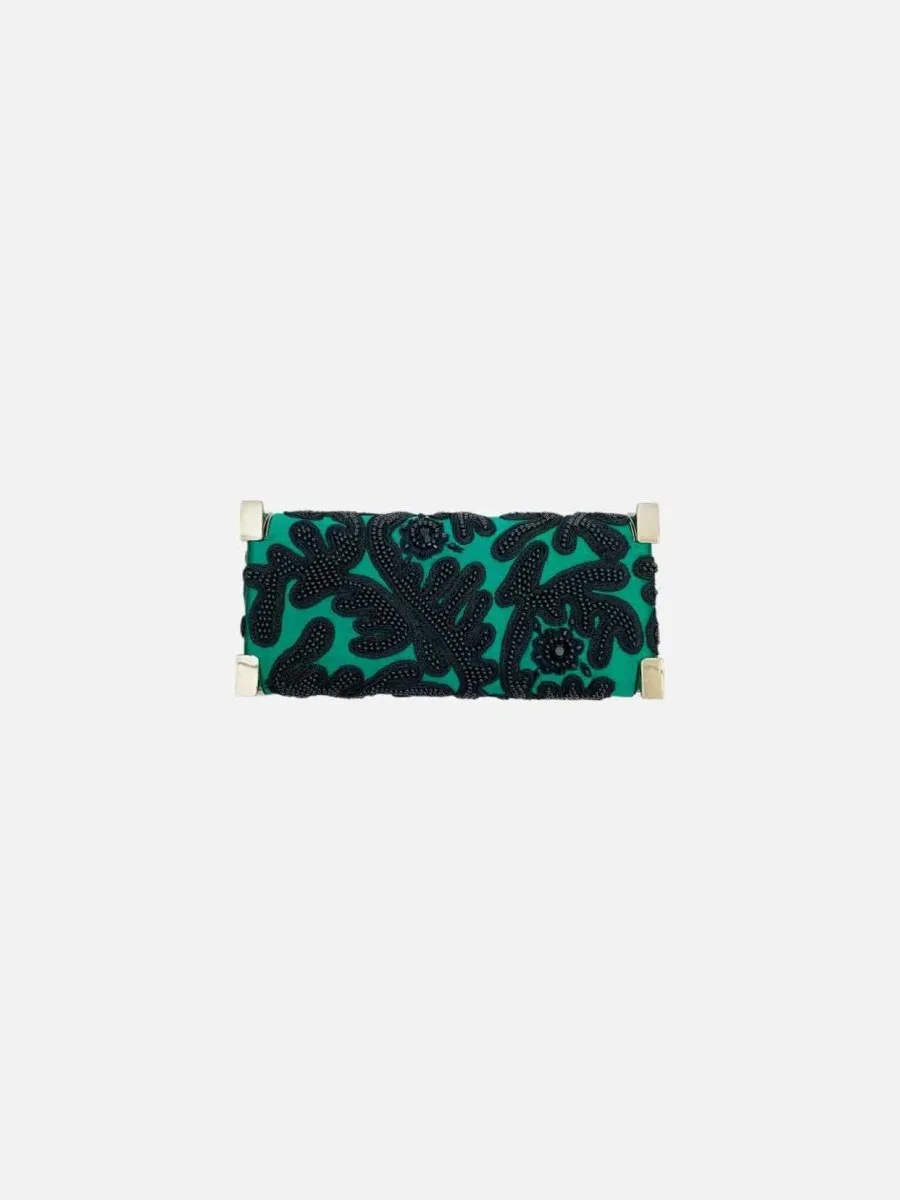 CAROLINA HERRERA Insignia Green & Black Clutch