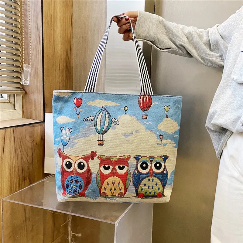 Cartoon Embroidered Leisure Big Owl Embroidery Bags