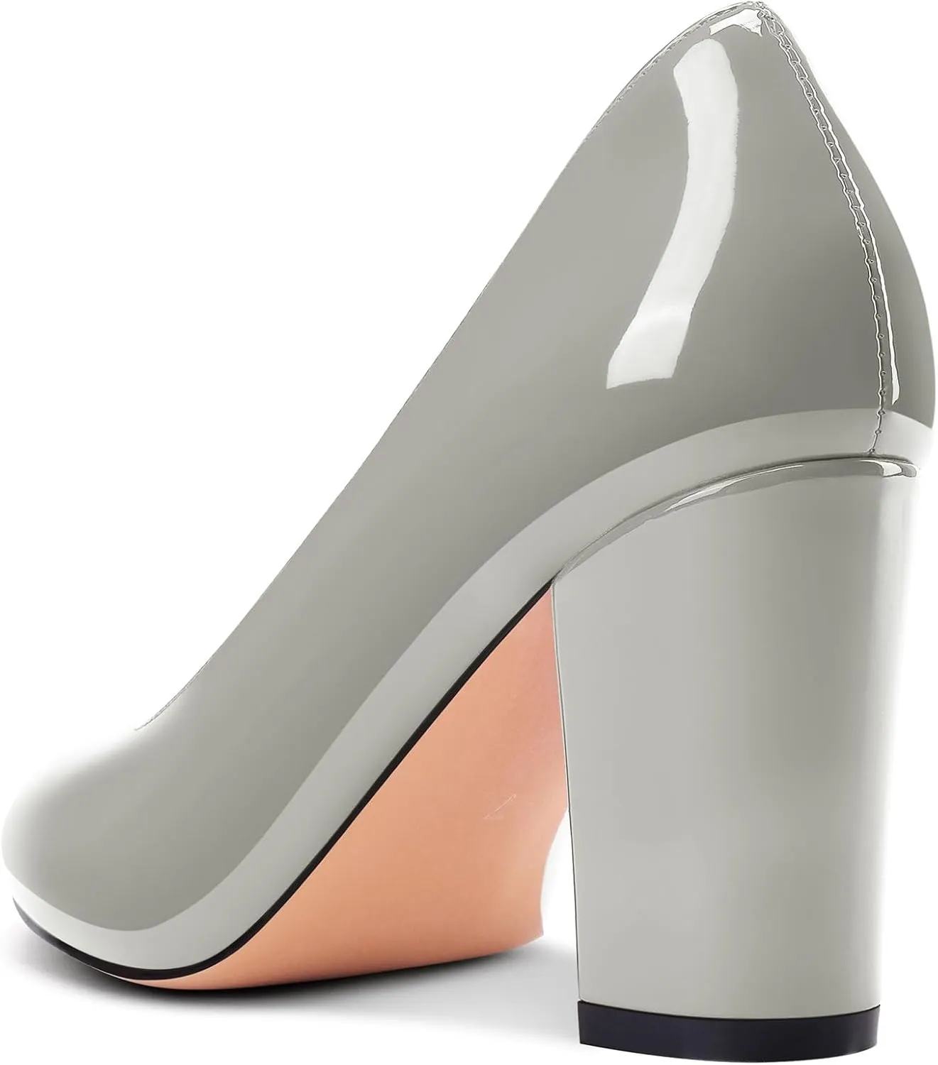 Castamere Womens High Chunky Block Heel Round Toe Pumps Slip-on Prom Dress Patent Leather 3.2 Inches Heels