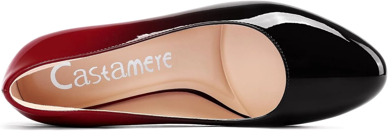 Castamere Womens High Chunky Block Heel Round Toe Pumps Slip-on Prom Dress Patent Leather 3.2 Inches Heels