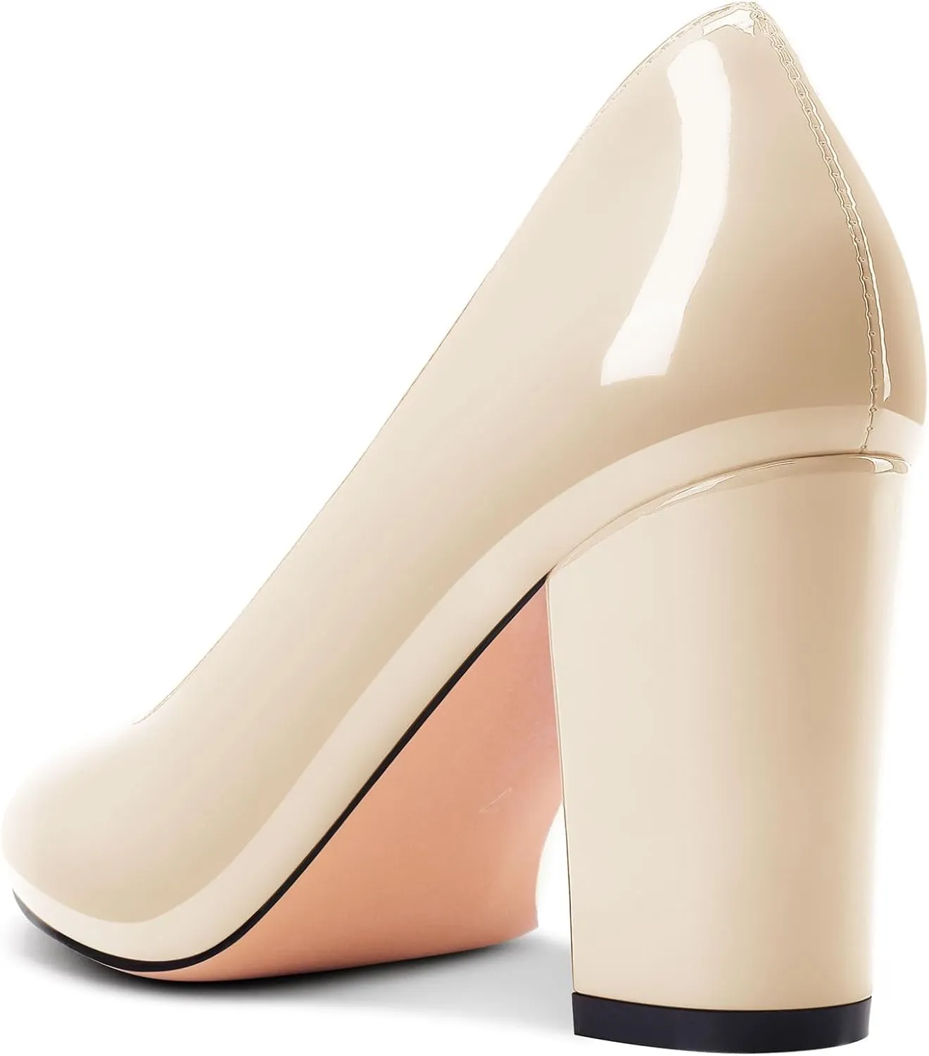 Castamere Womens High Chunky Block Heel Round Toe Pumps Slip-on Prom Dress Patent Leather 3.2 Inches Heels