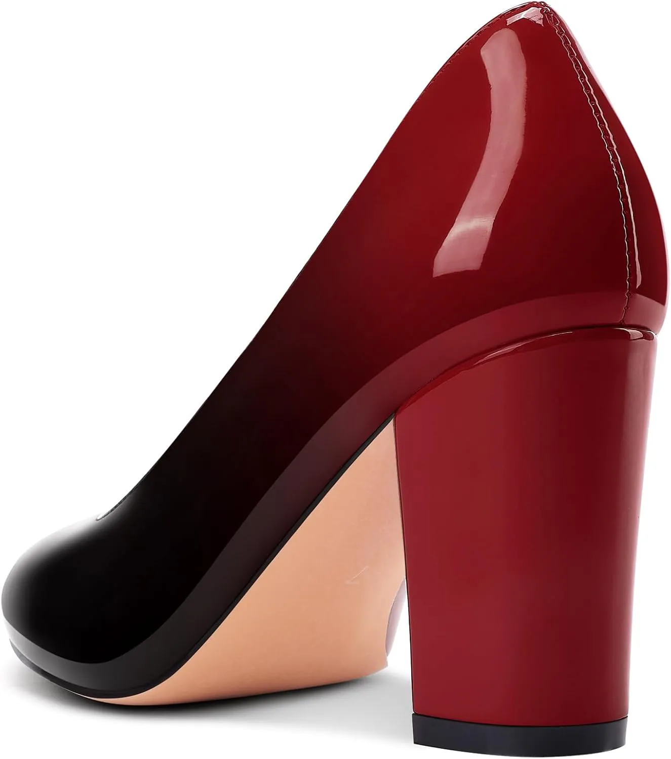 Castamere Womens High Chunky Block Heel Round Toe Pumps Slip-on Prom Dress Patent Leather 3.2 Inches Heels