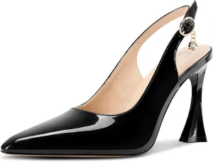 Castamere Womens Stiletto High Heel Pointed Toe Pumps Slingback Buckle Wedding Prom Dress Patent Leather 3.9 Inches Heels
