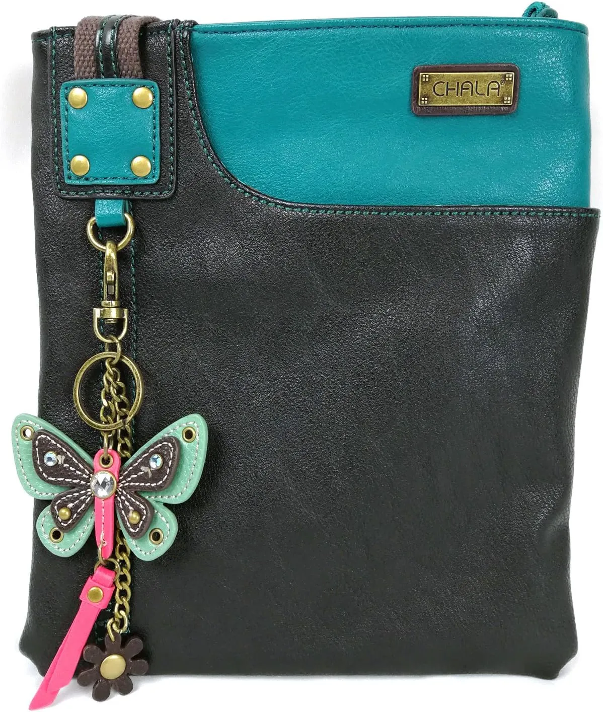 CHALA SWING Pack Smartphone Cross-Body Purse Purse Charm (Black_teal Butterfly)