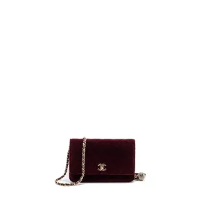 Chanel Crystal Pearl Crush Wallet On Chain Velvet Burgundy LGHW