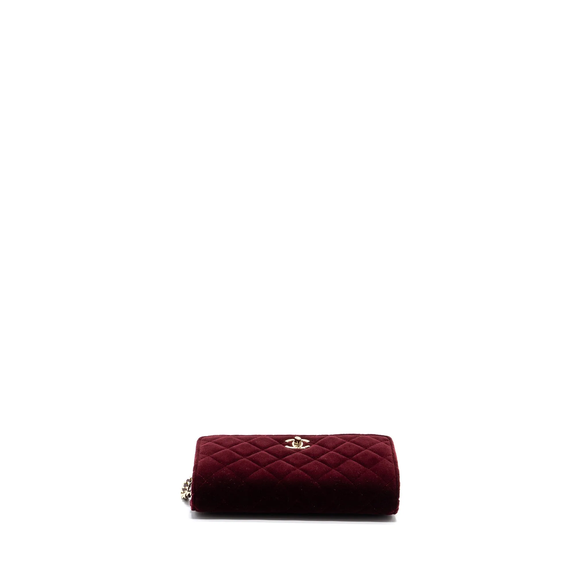 Chanel Crystal Pearl Crush Wallet On Chain Velvet Burgundy LGHW