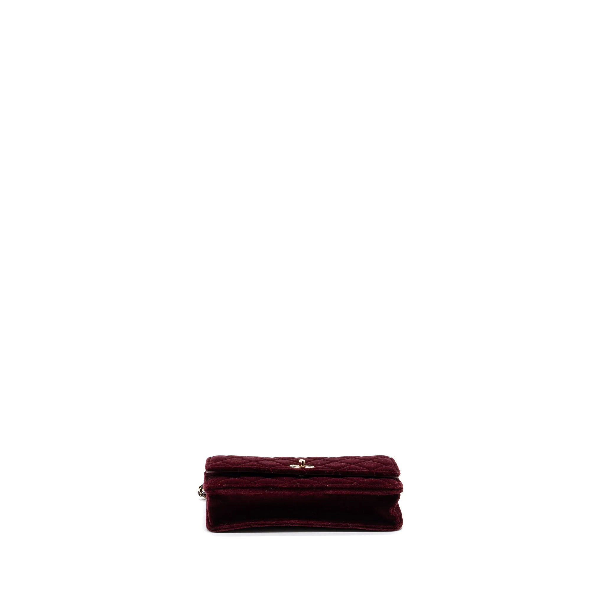 Chanel Crystal Pearl Crush Wallet On Chain Velvet Burgundy LGHW