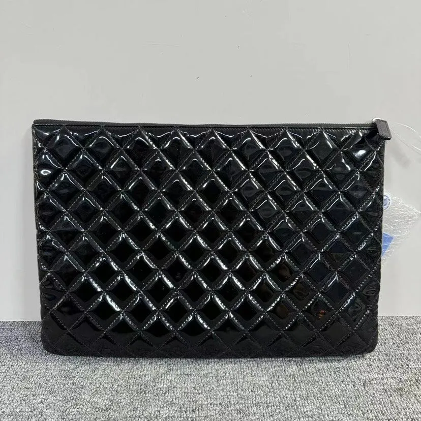 Chanel Quilted Patent Black Clutch