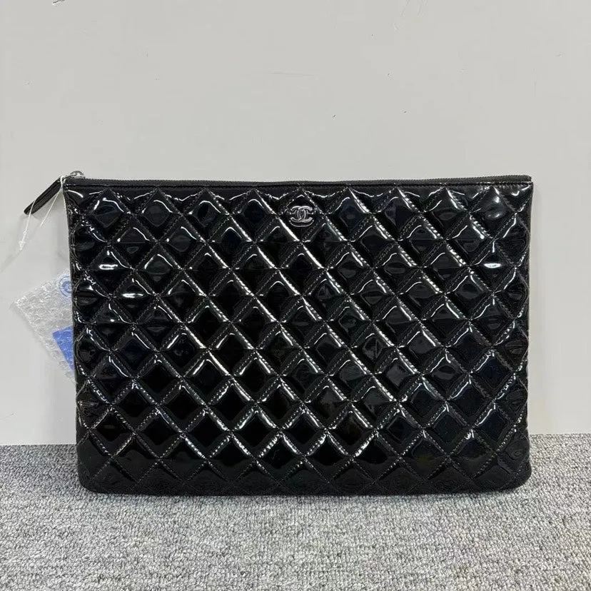 Chanel Quilted Patent Black Clutch