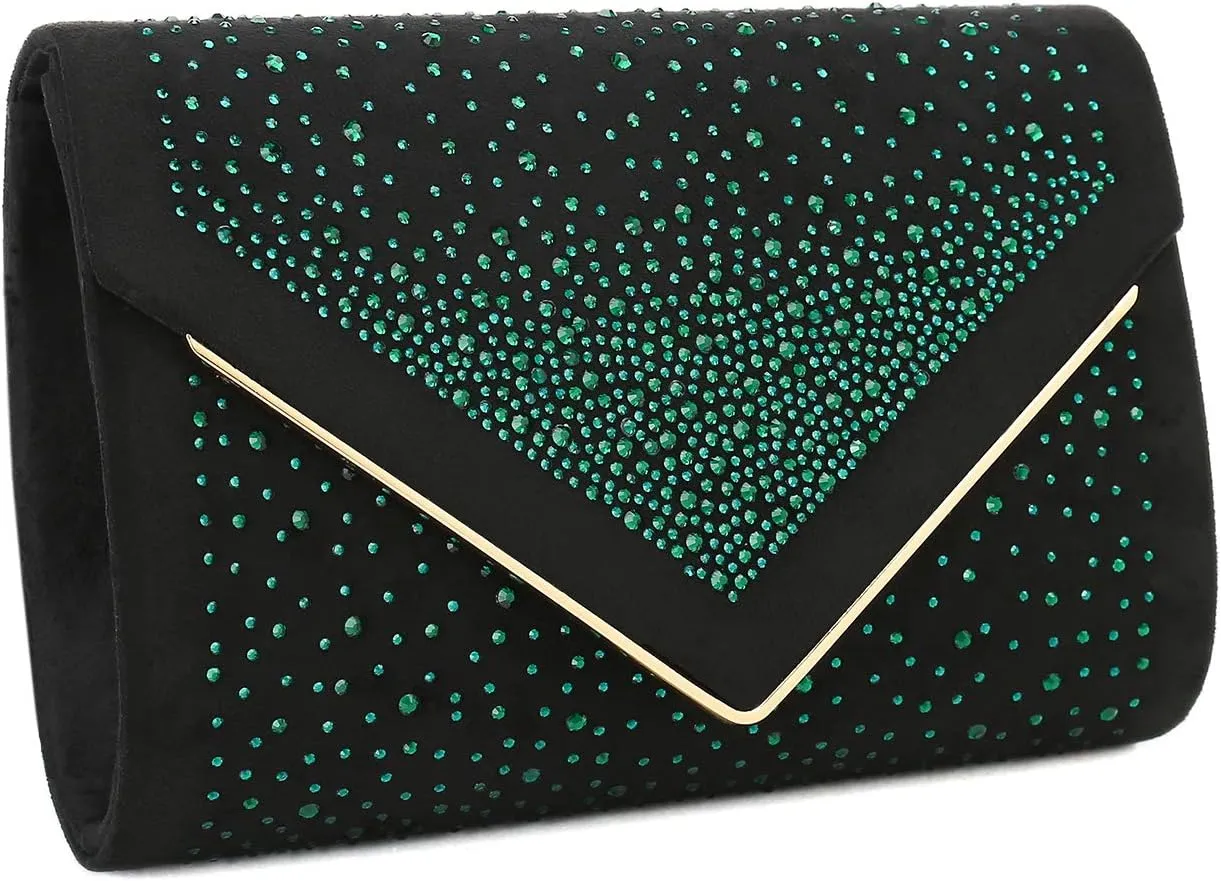 CHARMING TAILOR Envelope Purse Formal Faux Suede Clutch Rhinestone Evening Bag for Women Party Handbag