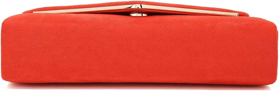 CHARMING TAILOR Faux Suede Clutch Bag Elegant Metal Binding Evening Purse for Wedding/Prom/Black-Tie Events