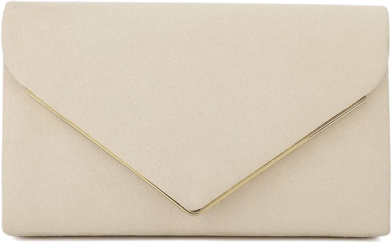 CHARMING TAILOR Faux Suede Clutch Bag Elegant Metal Binding Evening Purse for Wedding/Prom/Black-Tie Events