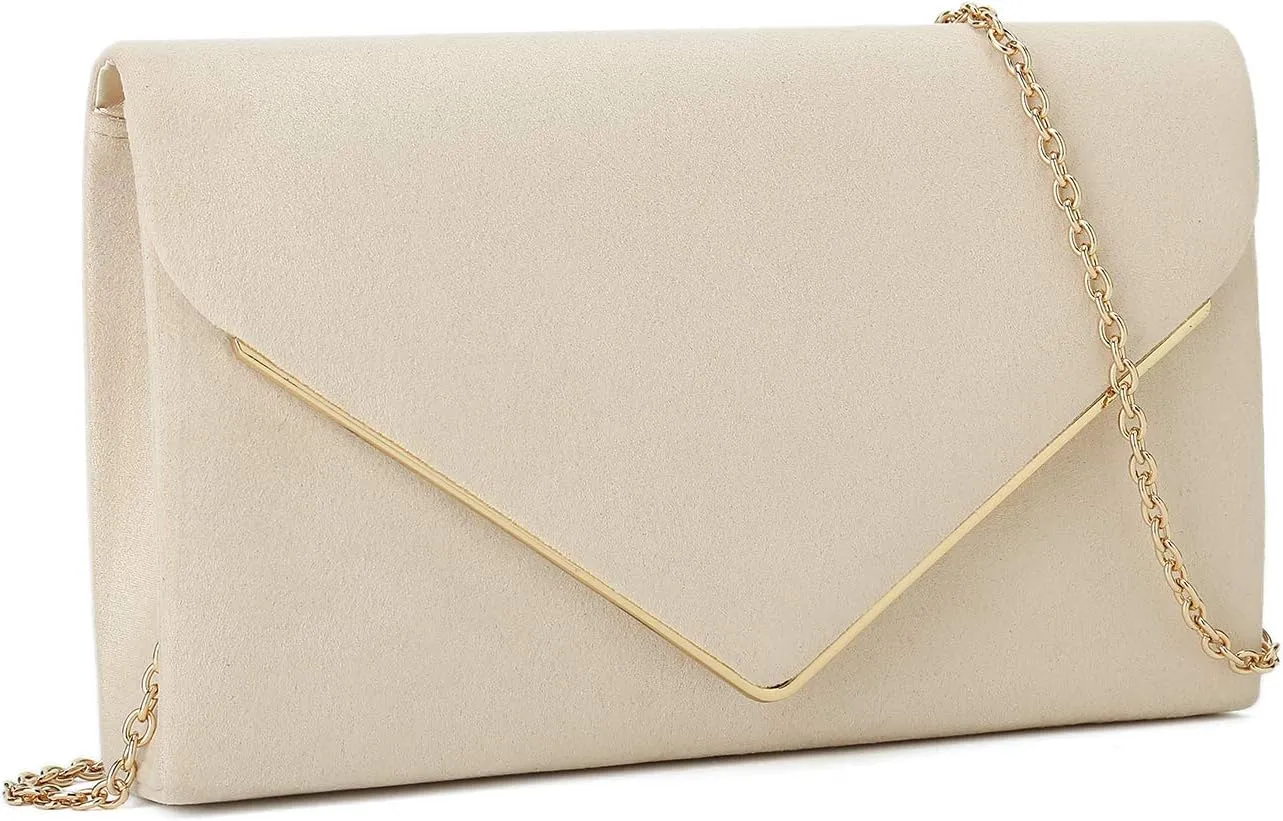 CHARMING TAILOR Faux Suede Clutch Bag Elegant Metal Binding Evening Purse for Wedding/Prom/Black-Tie Events