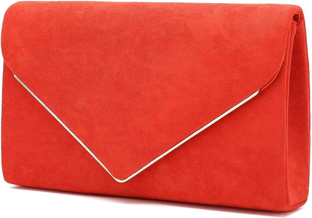 CHARMING TAILOR Faux Suede Clutch Bag Elegant Metal Binding Evening Purse for Wedding/Prom/Black-Tie Events